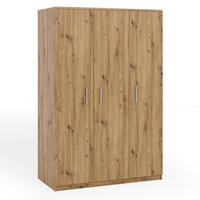 KLEIDERSCHRANK Tamiza 3-türig 135 cm breite - Silberfarben/Eiche Artisan, Holzwerkstoff/Kunststoff (135/202/65cm) - Ravio