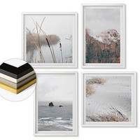 WANDBILDER 4er-Set - 50x50 cm & 40x60 cm Weißer Rahmen - Abstrakte Wellen, graue Pastellfarben - Weiß, Kunststoff (50/50cm) - ArtPrintCave