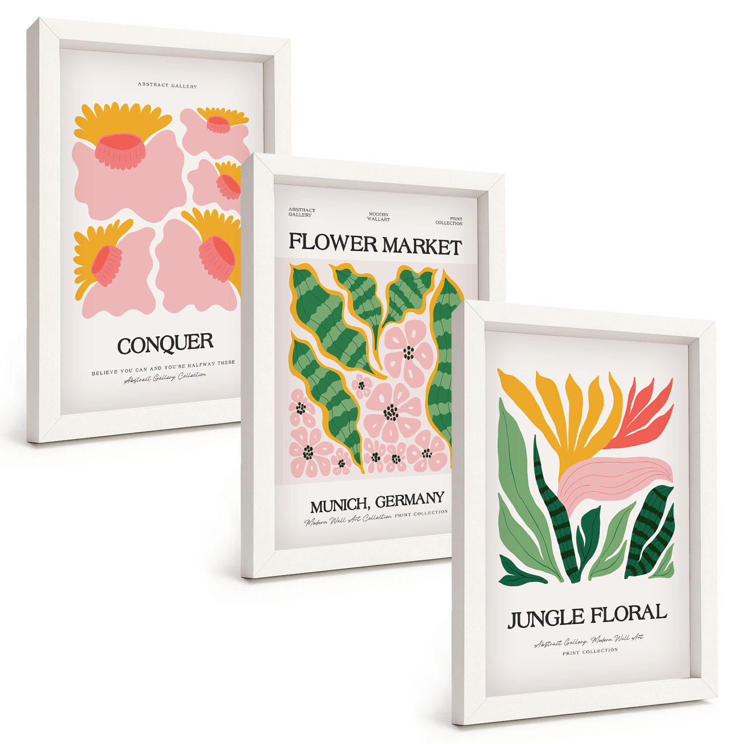 BILDER SET 3er Set - 20x30 cm Weißer Rahmen - Blumen und Blätter – moderne Poster - Weiß, Kunststoff (20/30cm) - TULUP