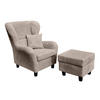OHRENSESSEL mit HOCKER, hoher Sitzkomfort durch Wellenunterfederung B90/H98/T76 cm, Cord Braun Taupe / 18020 - Taupe/Schwarz, Holz/Textil (90/98/76cm) - luma-home