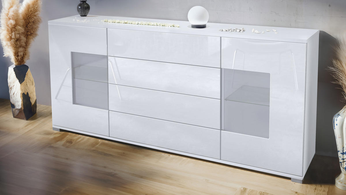 SIDEBOARD Grömitz Weiß Hochglanz - Weiß Hochglanz, Holzwerkstoff (166.5/75.5/35cm) - Vladon