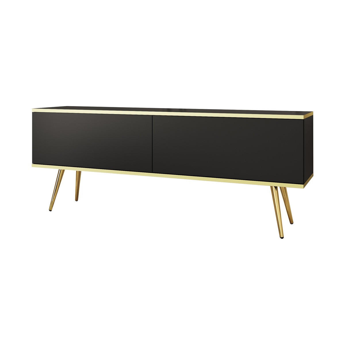LOWBOARD – 135 cm – Oro – Mit Füßen – TV-GEN0302 - Schwarz, Holzwerkstoff (135/30/32cm) - hi-markt