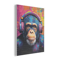 AKUSTIKPANEEL Graffiti - Schimpanse - Straßenkunst - Kopfhörer - Affe 60x80 cm - Blau, Textil (60/0.9/80cm) - MuchoWow