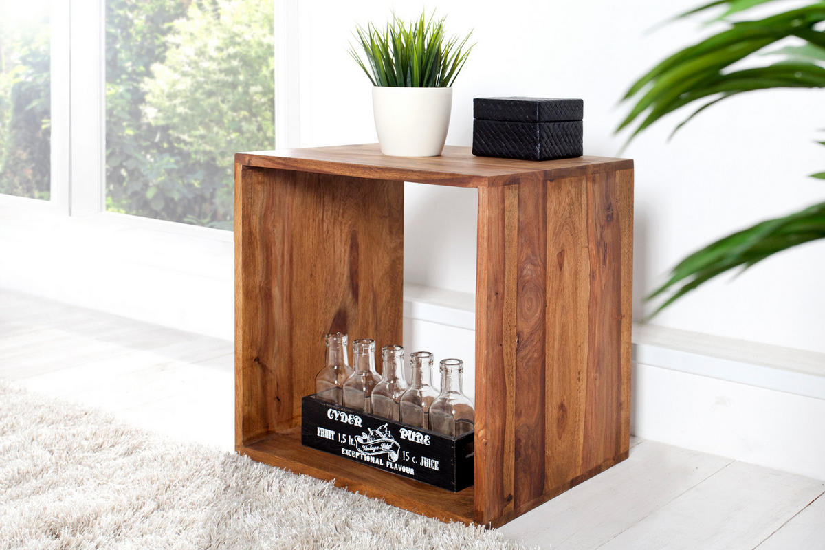 BEISTELLTISCH MAKASSAR Sheesham Natur 45 cm - Braun, Holz (33/43/43cm) - riess-ambiente