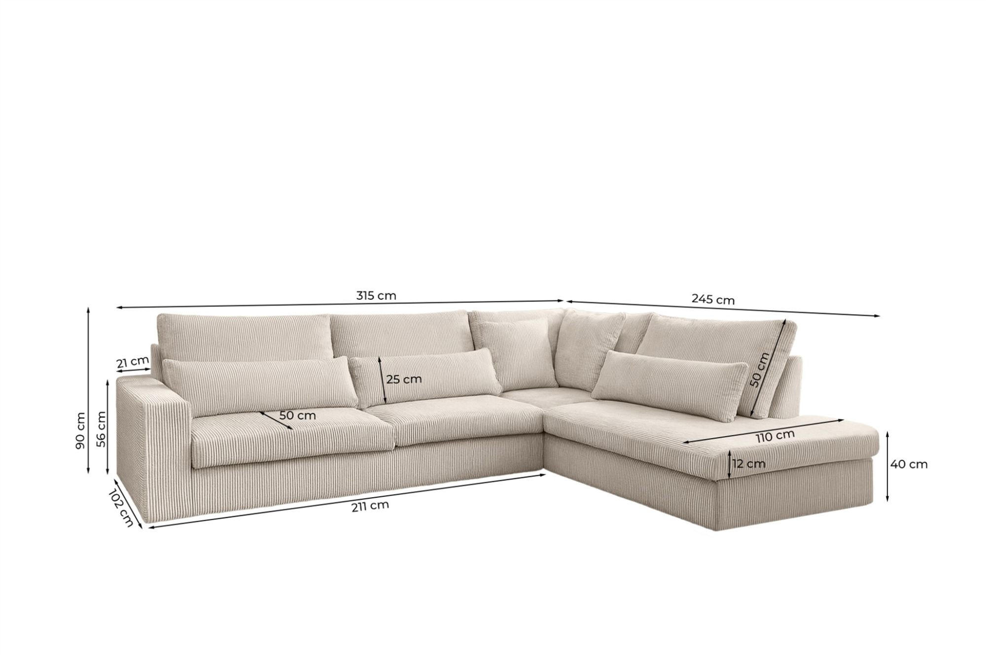 Thumbnail - Fun Möbel Ecksofa, Beige, Textil, Ottomane rechts, 315x245 cm, Wohnzimmer, Sofas & Couches, Wohnlandschaften, Ecksofas