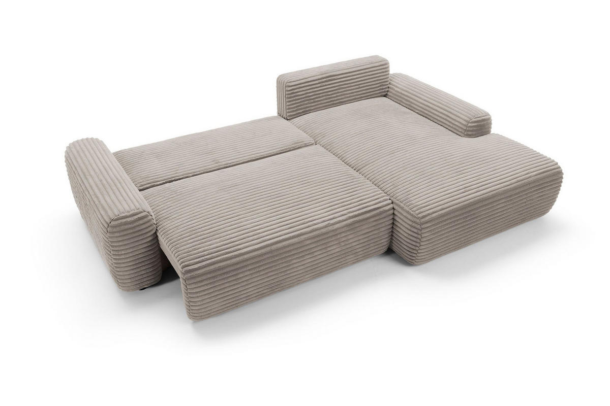 ECKSOFA OSSO Braun Velours-Stoff mit Schlaffunktion - Braun, Holz (264/162cm) - MASSENO