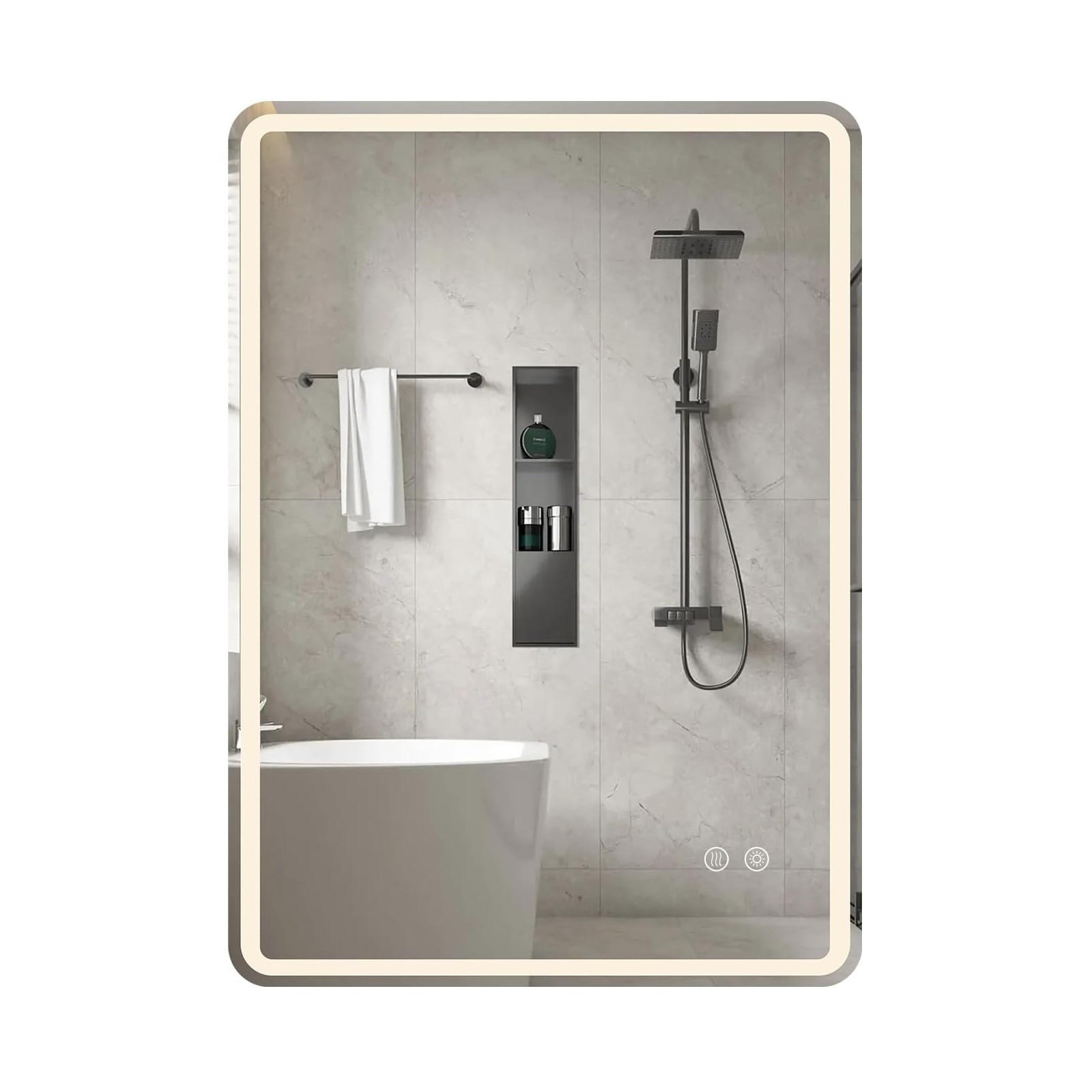 BADSPIEGEL mit LED Beleuchtung silber - Silberfarben, Glas (60/80/3cm) - COSTWAY
