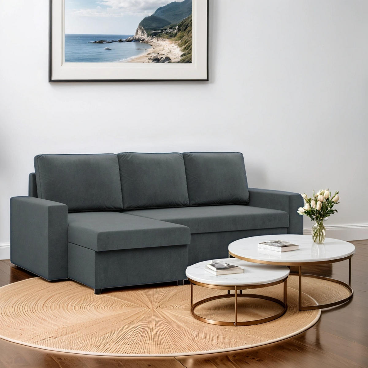 ECKSOFA Neo mit gerader Armlehnen dunkelgrau - Dunkelgrau, Textil (231/140cm) - SIMKAM Furniture