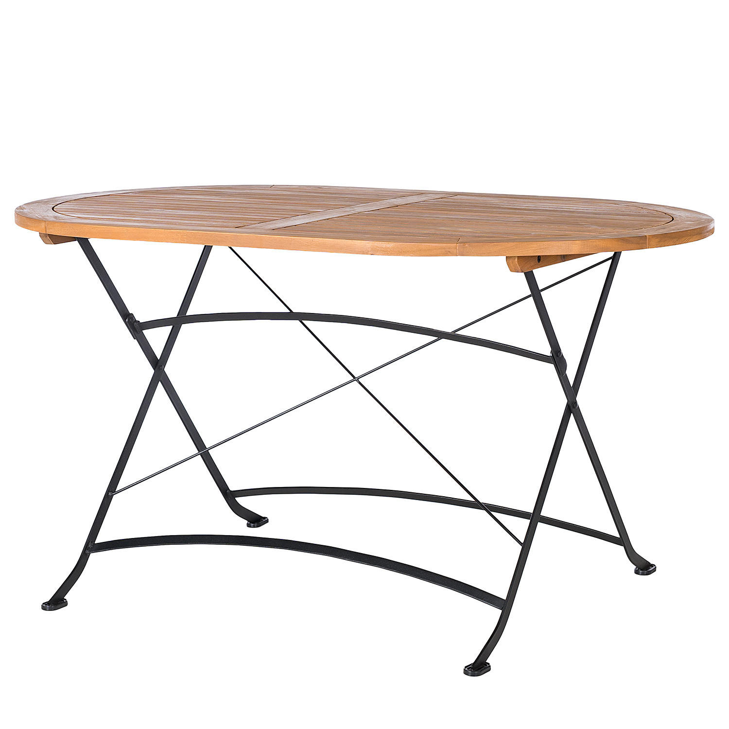 GARTENTISCH OVAL - Akazie massiv / Stahl - Braun / Schwarz - Schwarz/Braun, Holz/Metall (90/140/75cm) - home24