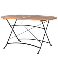 GARTENTISCH OVAL - Akazie massiv / Stahl - Braun / Schwarz - Schwarz/Braun, Holz/Metall (90/140/75cm) - home24