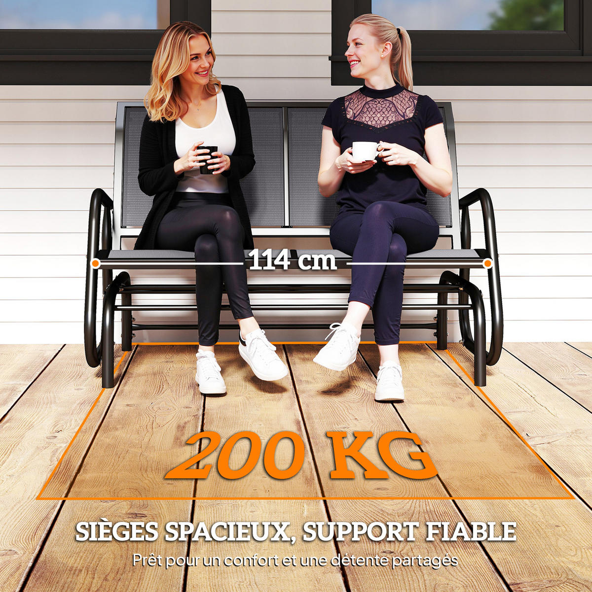 GARTENBANK DE-15233 2-Sitzer mit ergonomischen Armlehnen Grau - Grau, Metall (304.8/215.9/177.8cm) - ComfortXL