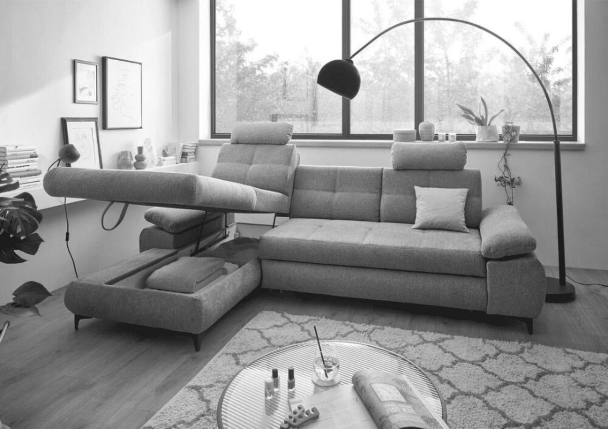 ECKSOFA mit Schlaffunktion und Bettkasten - Schwarz/Dunkelblau, Kunststoff/Textil (274/177cm) - ed exciting design