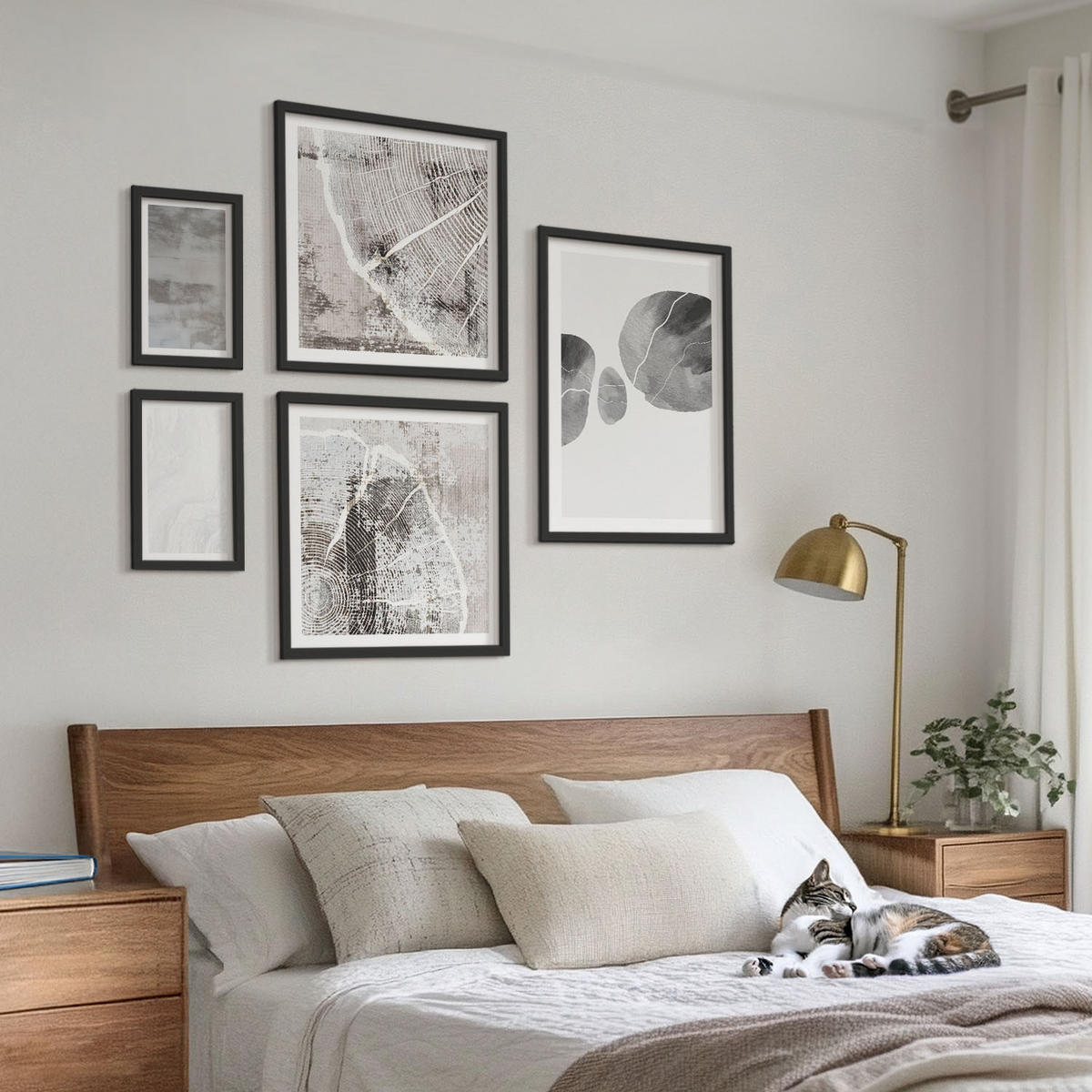 BILDER SET 5er Set - 50x50 cm & 20x30 cm & 40x60 cm Schwarzer Rahmen - Abstrakte moderne Formen - Schwarz, Kunststoff (40/60cm) - TULUP