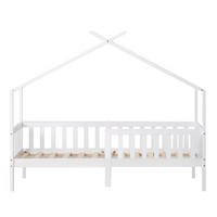 HAUSBETT 90/200 cm Weiß aus Massivholz mit Zaun und Lattenrost - Weiß, Holz (90/200cm) - Flora Grace