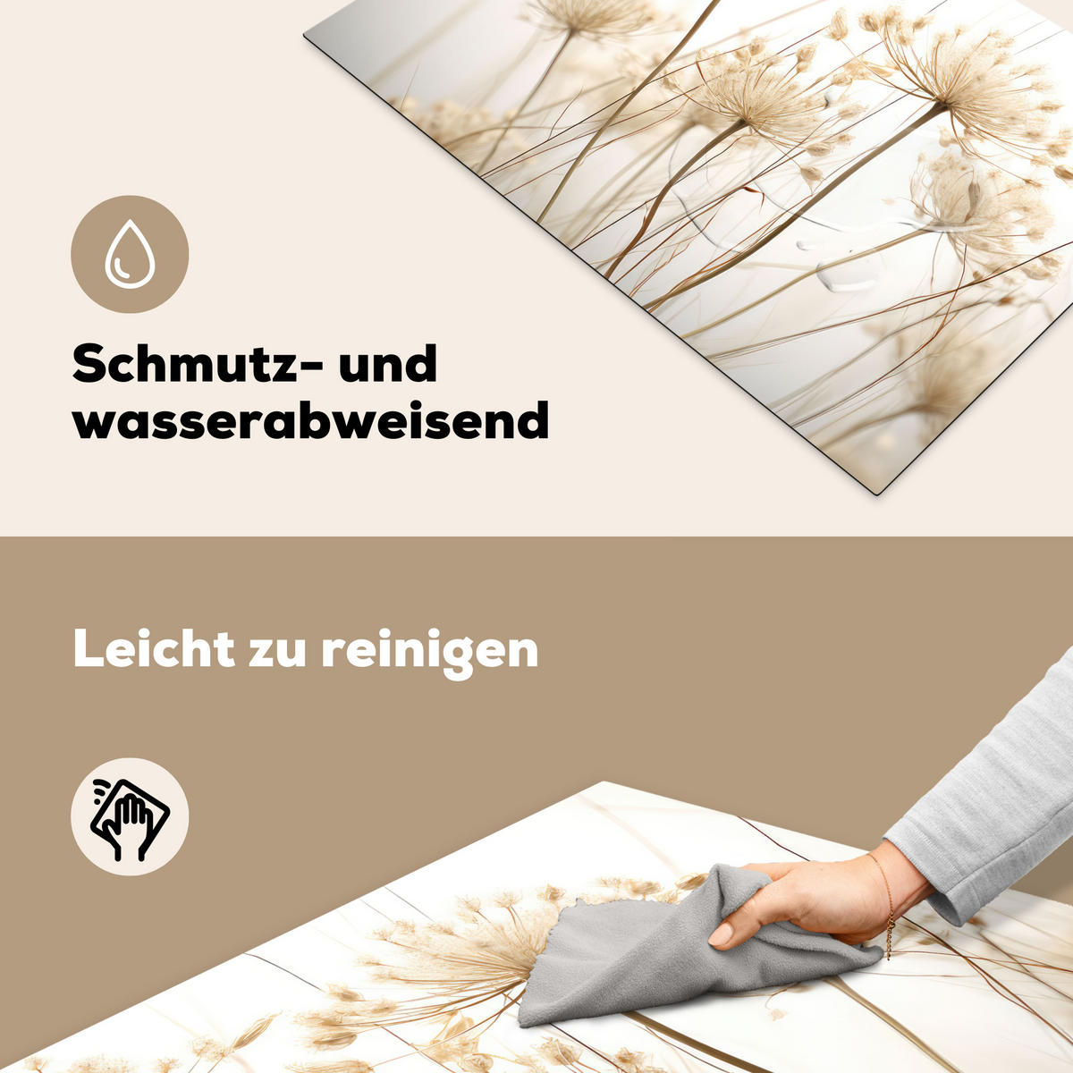 HERDABDECKPLATTE Blumen - Weiß - Sonnenlicht 81x52 cm - Ecru, Kunststoff (81/0.2/52cm) - MuchoWow