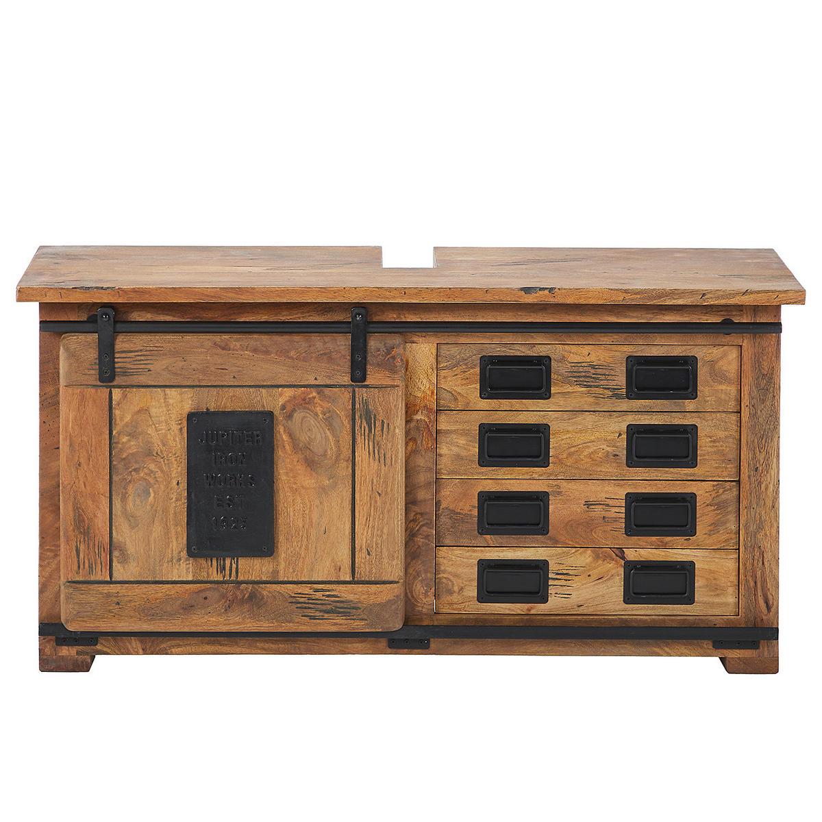 WASCHBECKENUNTERSCHRANK - Mango massiv / Eisen - Mango / Schwarz - Braun, Holz/Metall (120/60/40cm) - home24