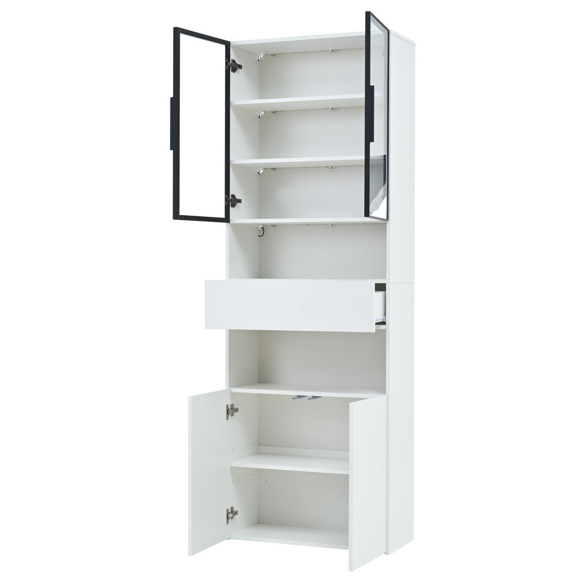 VITRINE 70/30/200 cm aus Spanplatte mit LED-Beleuchtung und Glastüren Weiß - Weiß, Holzwerkstoff (70/200/30cm) - Modenvie