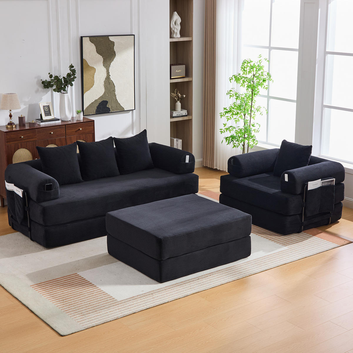 SITZGARNITUR DE-33801 modular mit Hocker Schwarz - Schwarz, Metall (200/67/190cm) - ComfortXL