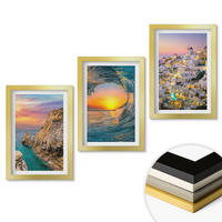 WANDBILDER 3er Set - 20x30 cm Goldrahmen - Meereswellen, weiße Häuser, Santorini - Goldfarben, Kunststoff (20/30cm) - ArtPrintCave