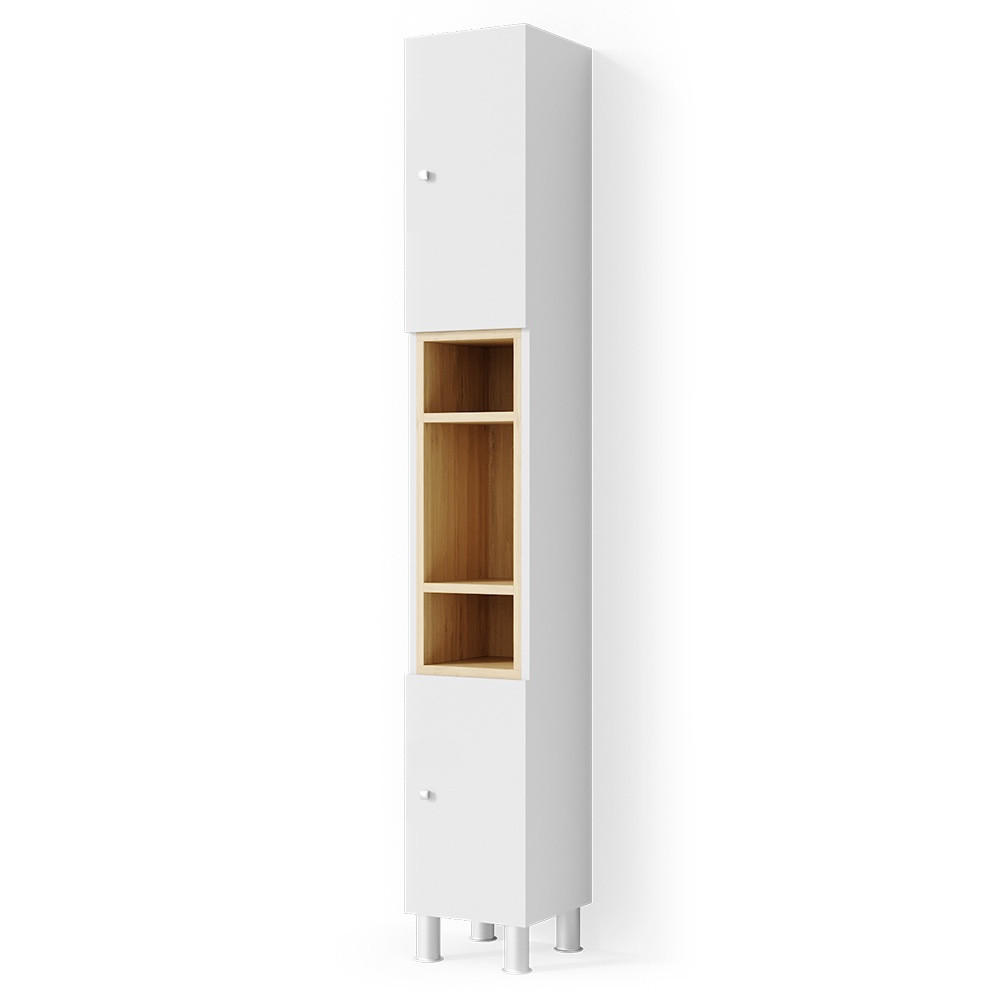 BADSCHRANK Aquis Weiß 30 x 190 cm - Weiß, Holzwerkstoff (30/190/30cm) - Vicco