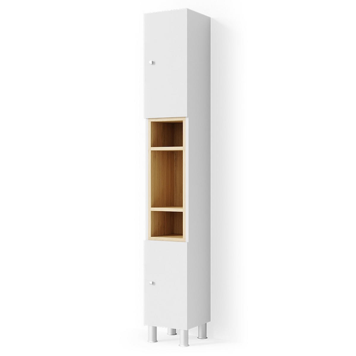 BADSCHRANK Aquis Weiß 30 x 190 cm - Weiß, Holzwerkstoff (30/190/30cm) - Vicco