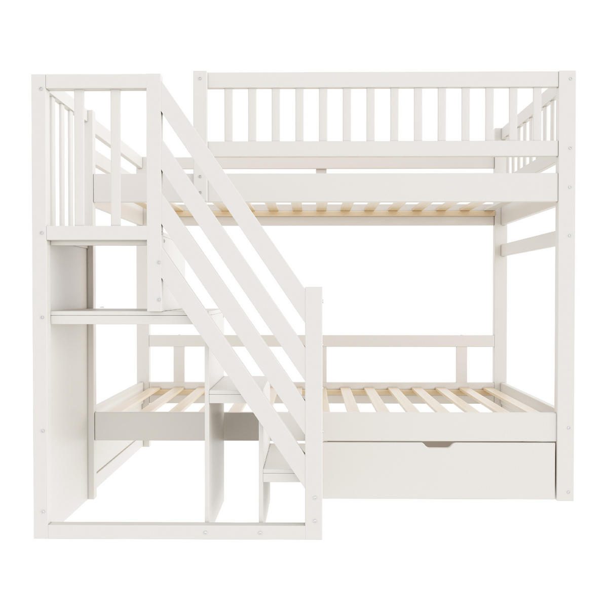 ETAGENBETT 90/200 cm aus Massivholz mit Stauraum und Sicherheitsleiter - Weiß, Holzwerkstoff (90/200cm) - BEAOK
