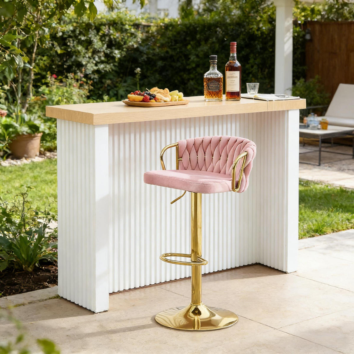 BARHOCKER DE-36090 Drehbar höhenverstellbar mit Samtbezug Rosa - Pink, Metall (49.5/98/50.5cm) - ComfortXL