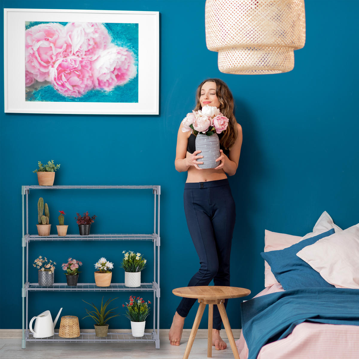BLUMENREGAL - Grau, Kunststoff/Metall (91/106/28cm) - Relaxdays