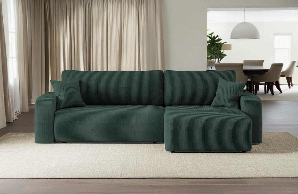 SCHLAFSOFA MILANO XL und bettkasten stoff Poso Dicker Cord Grün Rechts - Grün, Holz (274/82/145cm) - Kaiser Möbel