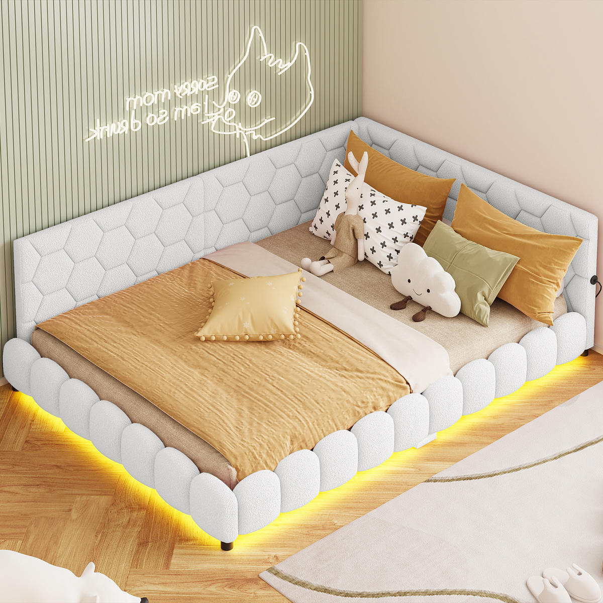 POLSTERBETT Doppelbett mit LED-Beleuchtung USB-Anschluss, Samt Rosa - Weiß, Holz/Textil (140/200cm) - PARAFTA HOME