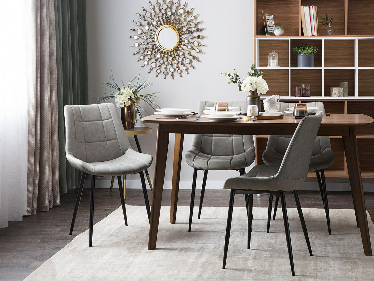 ESSZIMMERSTUHL 2er-Set Kunstleder Grau Melrose - Grau, Textil/Metall (51/82/59cm) - Beliani