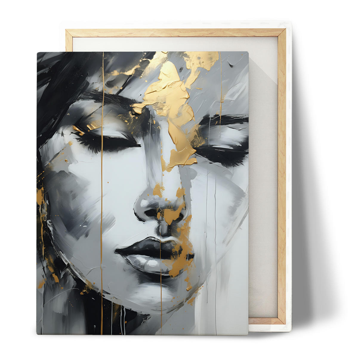 LEINWANDBILD Frau Porträt Gesicht Abstraktion Glamour 80/120 cm - Beige/Schwarz, Textil (80/120cm) - Muralo