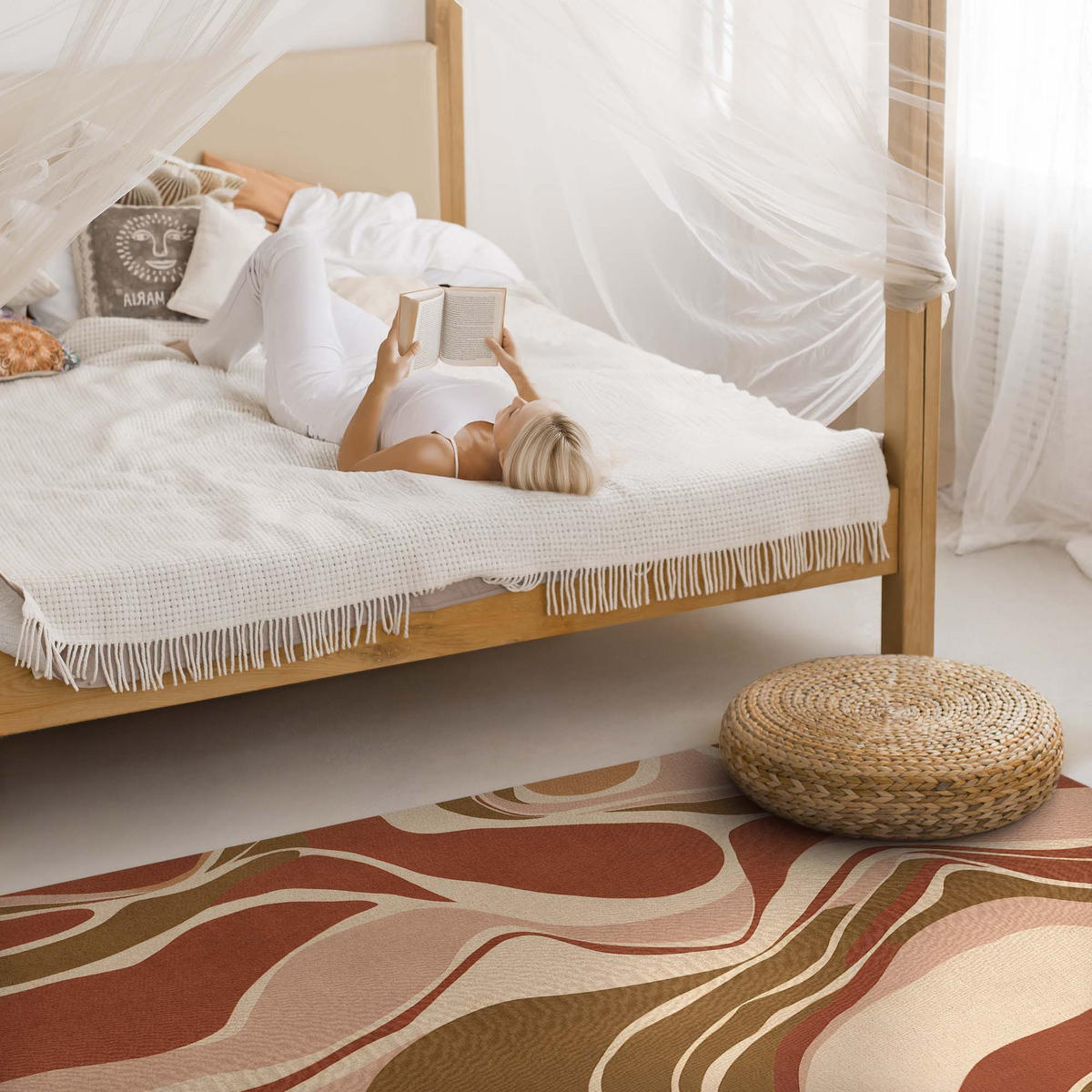 TEPPICH 140x210 cm Abstrakte Flecken Komposition in Boho-Farben - Kastanienfarben, Kunststoff (140/210cm) - Wallfluent