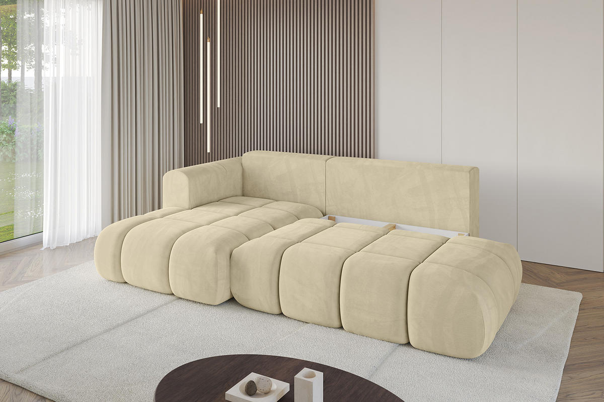 ECKSOFA Ottomane Links CLOUD-L 289x180x40 Beige Velours - Beige, Holzwerkstoff/Kunststoff (180/289cm) - ALTDECOR