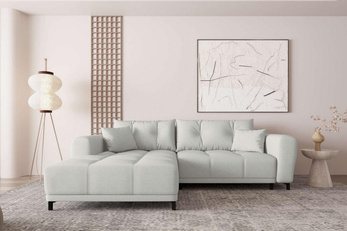 ECKSOFA Massimo Strukturstoff Hellgrau inkl. Schlaffunktion Links - Hellgrau/Schwarz, Textil/Metall (246/177cm) - 99rooms