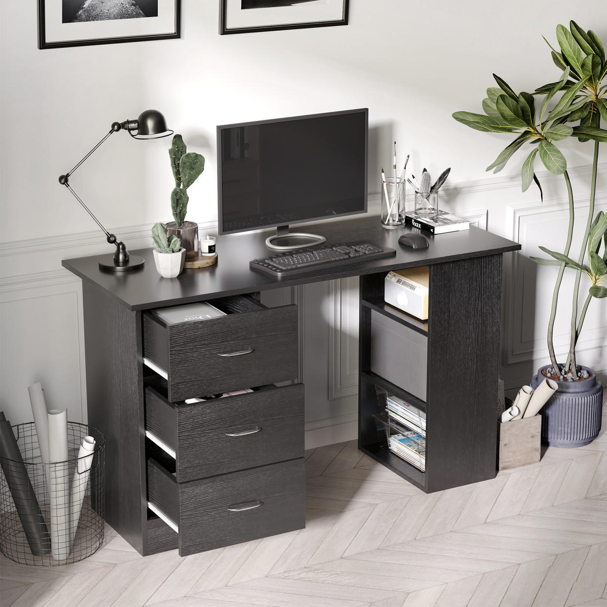 BÜROTISCH Schwarz, Silber 1 Stück - Multicolor, Holzwerkstoff (107/60/72cm) - GiPP