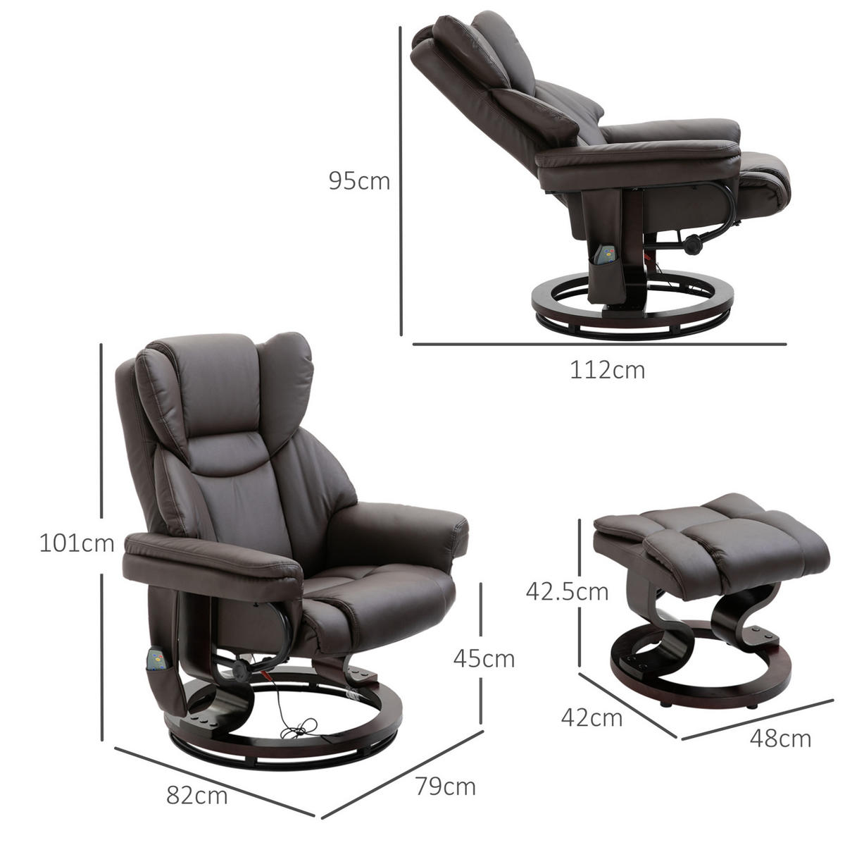 RELAXAČNÍ křeslo 79/82/101 cm hnědé z oceli s masážní a polohovací funkcí - hnědá, plast (82/101/79cm) - OKWISH