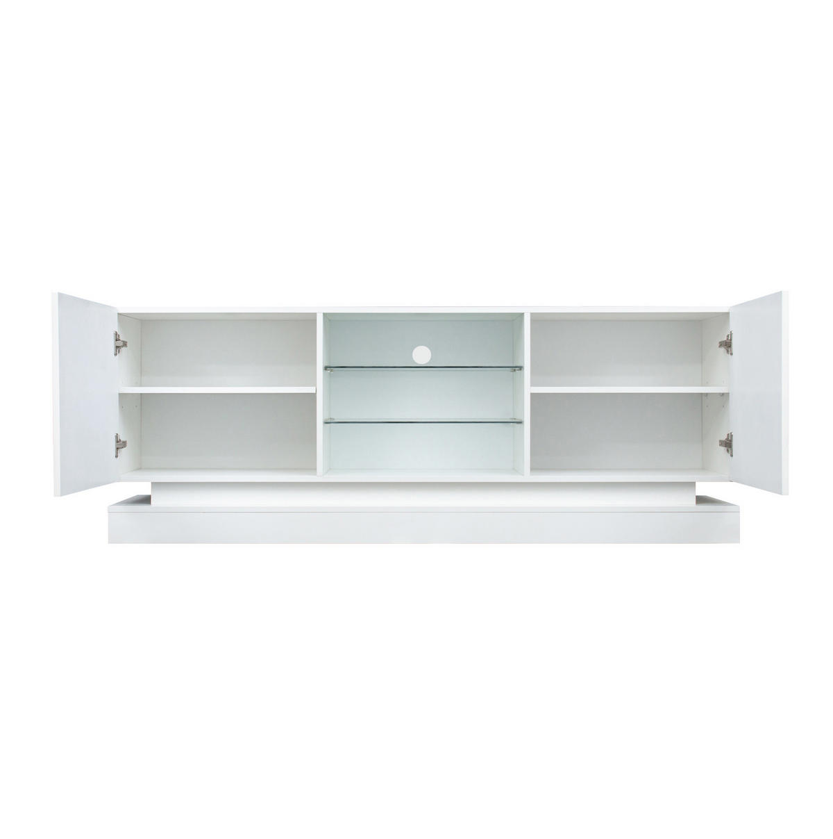 TV-SCHRANK aus Spanplatte 160x38,5x60 cm Weiß mit verstellbarer Glasablage, USB-Lichtleiste und leisem Scharnier - Weiß, Holzwerkstoff (160/60/38.5cm) - Modfu