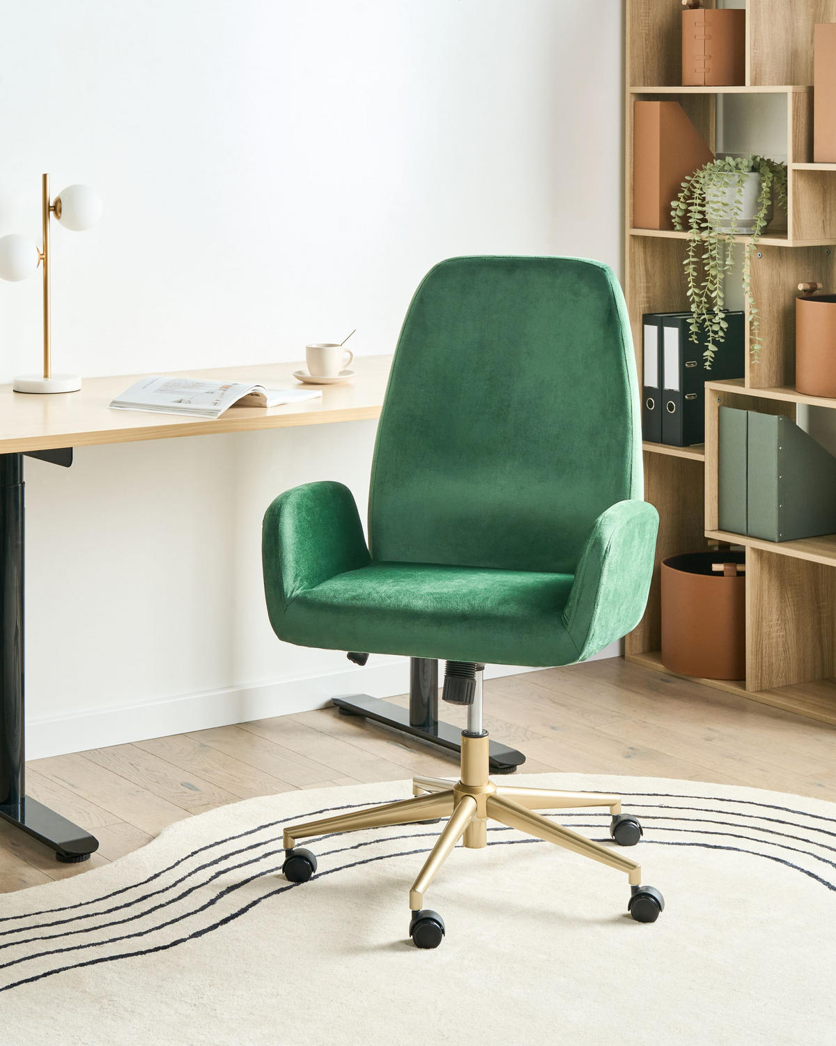 BÜROSTUHL Grün Clare - Goldfarben/Schwarz, Textil (62/100/64cm) - Beliani