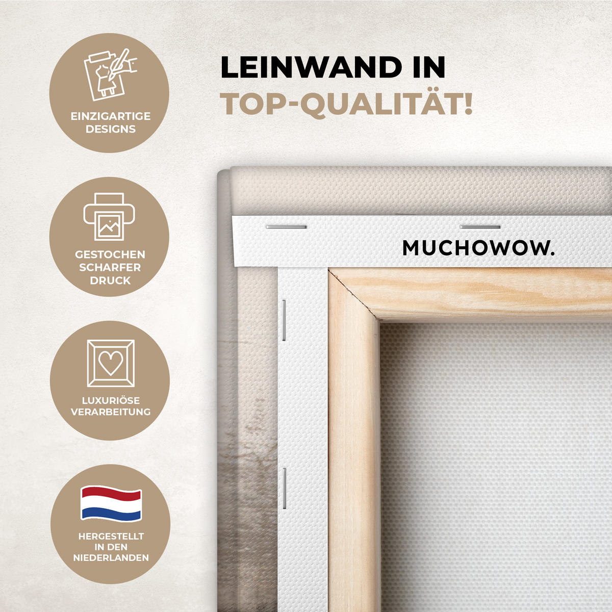 LEINWANDBILD Moderne Kunst - Abstrakt - Beige Wandbilder 80x60 cm - Beige, Textil (80/60cm) - MuchoWow