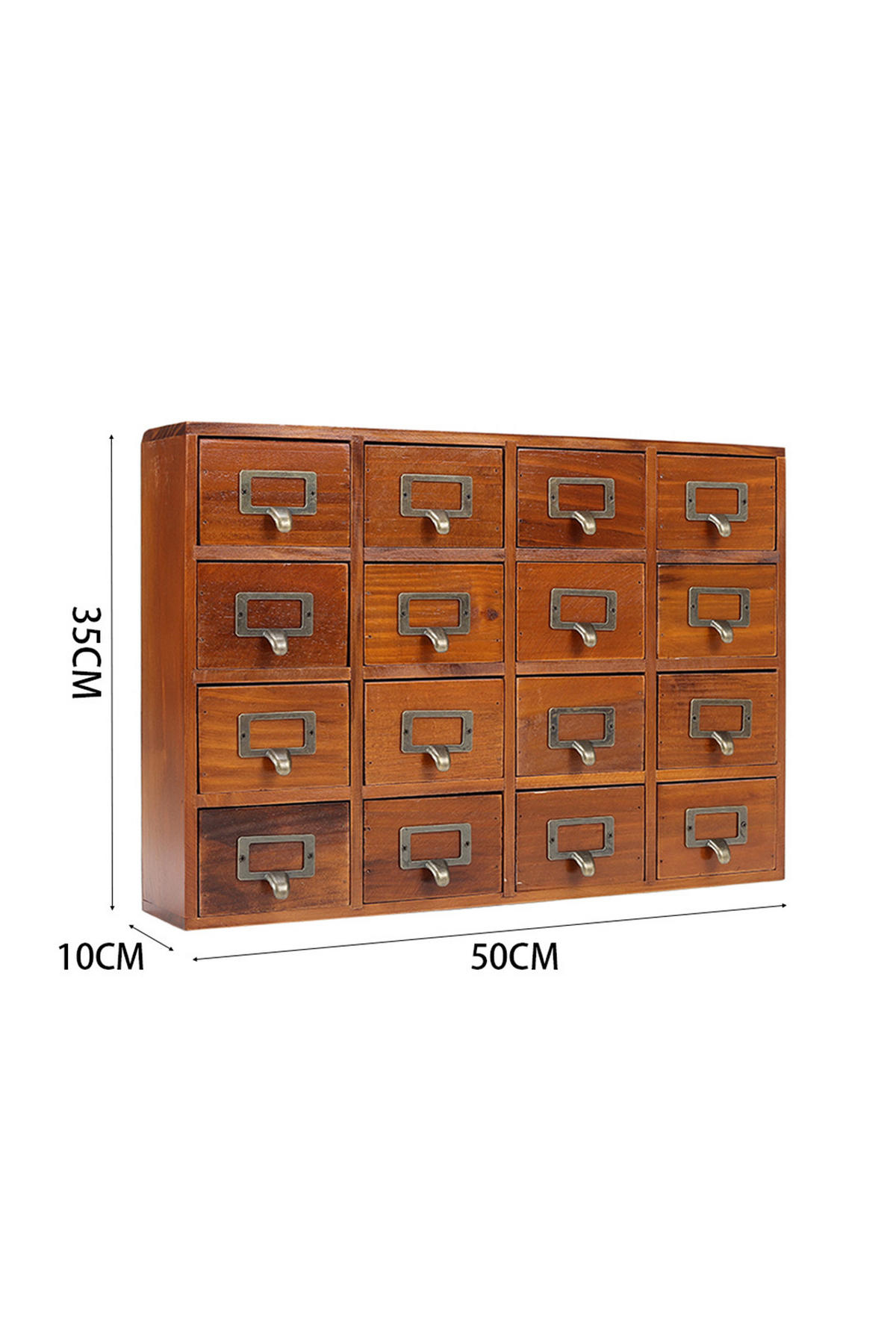 VINTAGE-APOTHEKERSCHRANK Aufbewahrungsbox aus Kiefernholz mit 16 Schubladen und Etikettenhaltern 50 x 10 x 35 cm - Naturfarben, Holz (10/50/35cm) - Livingandhome