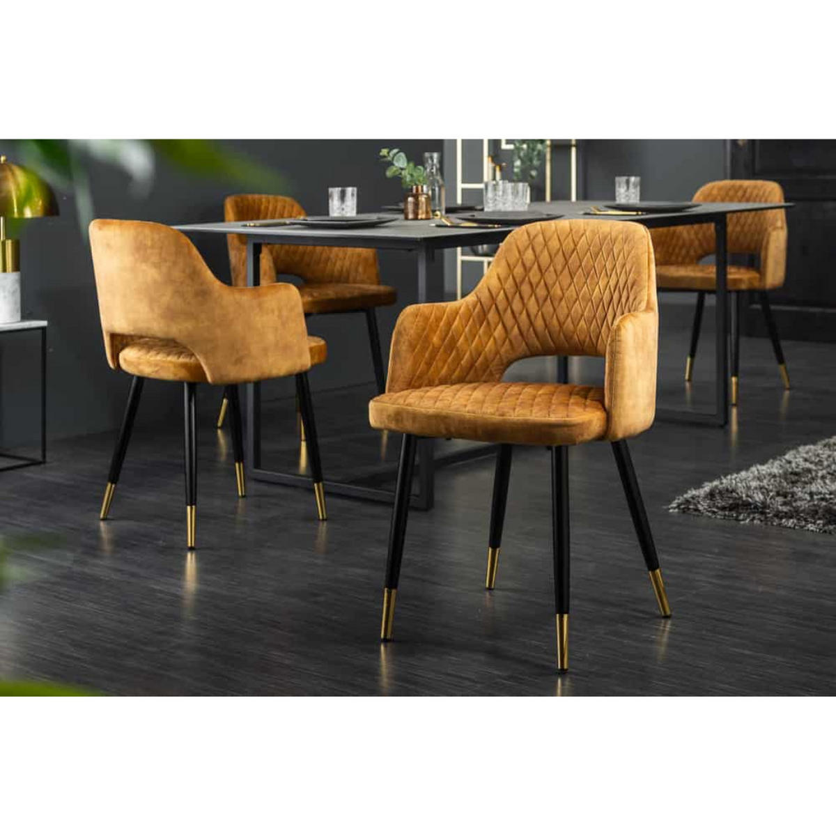 STUHL PARIS Samt Senfgelb, Gold - Gelb/Goldfarben, Textil/Metall (56/81/57cm) - riess-ambiente