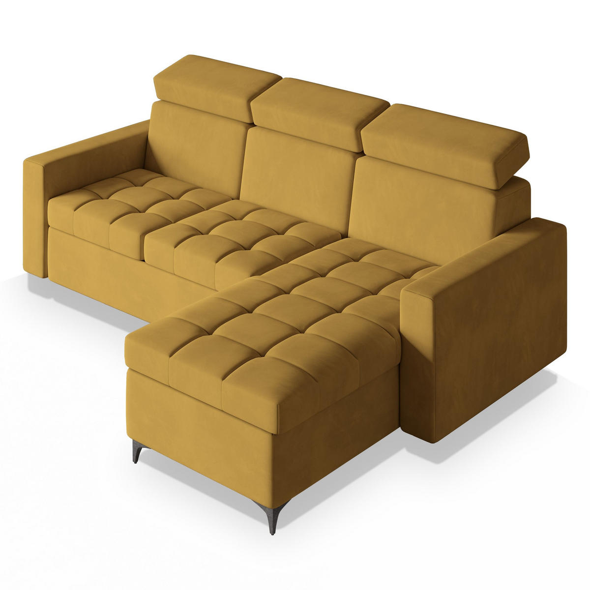 ROHOVÁ SEDAČKA KAME žlutá - černá/žlutá, kov/dřevo (227/168cm) - MASSENO