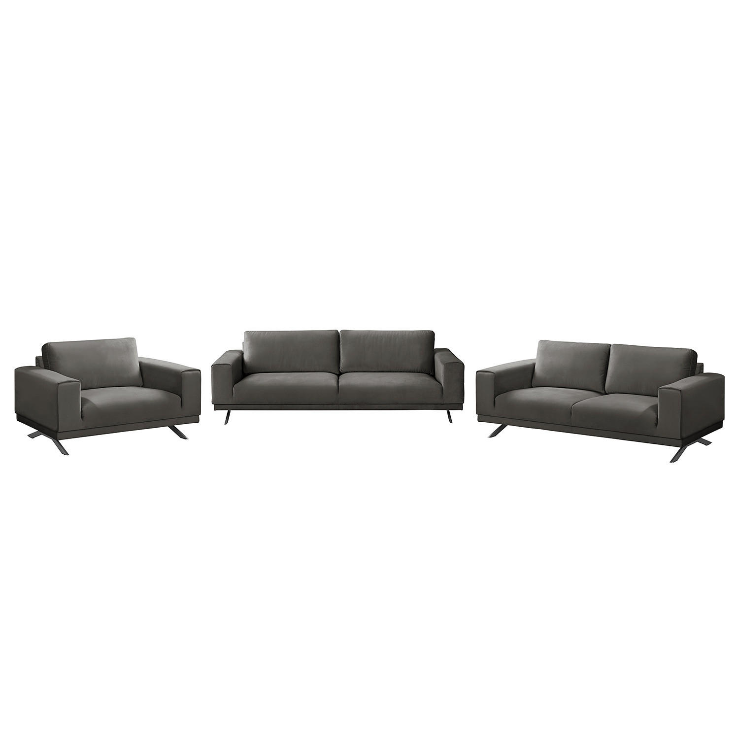 POLSTERGARNITUR (3-2-1) - Samt - Grau, Textil (1/1/1cm) - home24