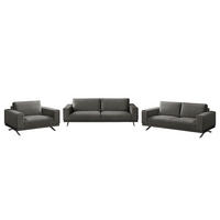 POLSTERGARNITUR (3-2-1) - Samt - Grau, Textil (1/1/1cm) - home24