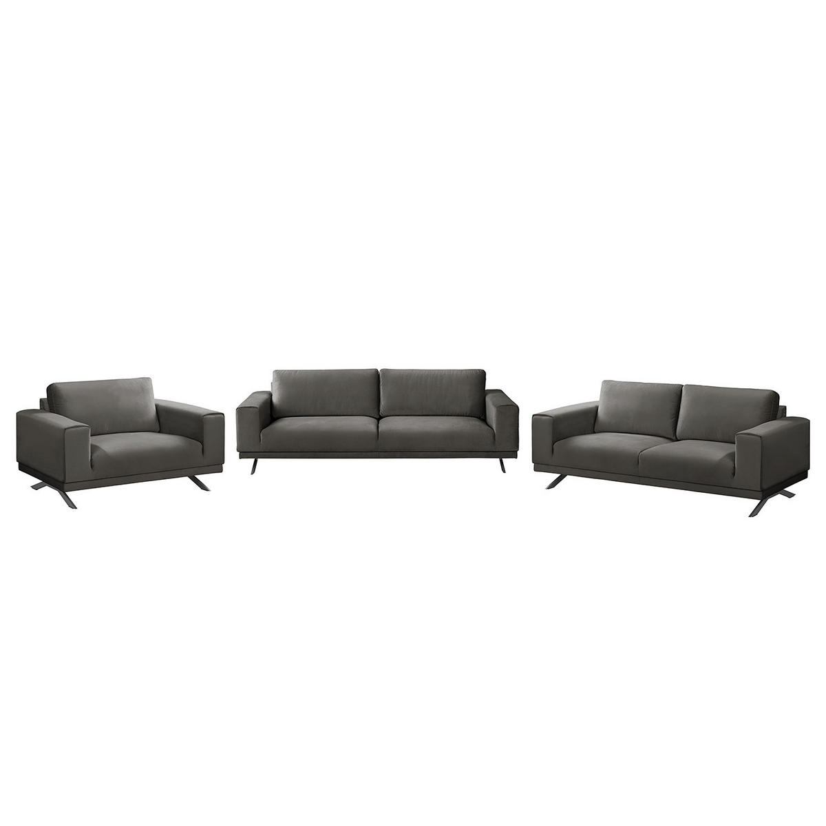 POLSTERGARNITUR (3-2-1) - Samt - Grau, Textil (1/1/1cm) - home24