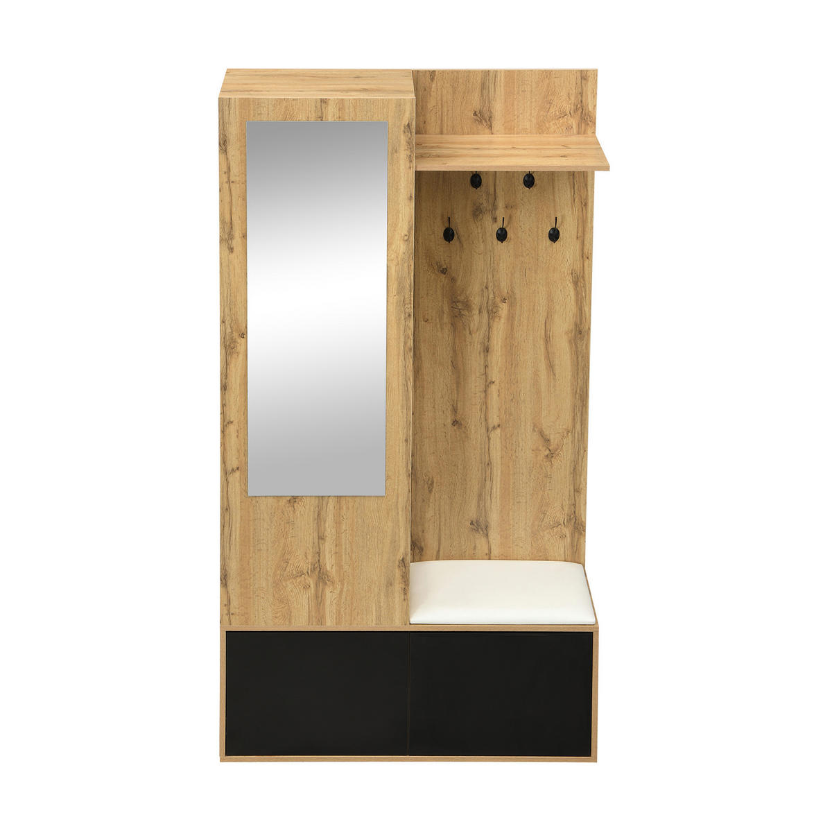 GARDEROBENSET mit Spiegel und Schuhschrank 100 x 38 x 191 cm Schwarz Holzoptik - Schwarz, Holzwerkstoff (38/191/100cm) - Beauniv