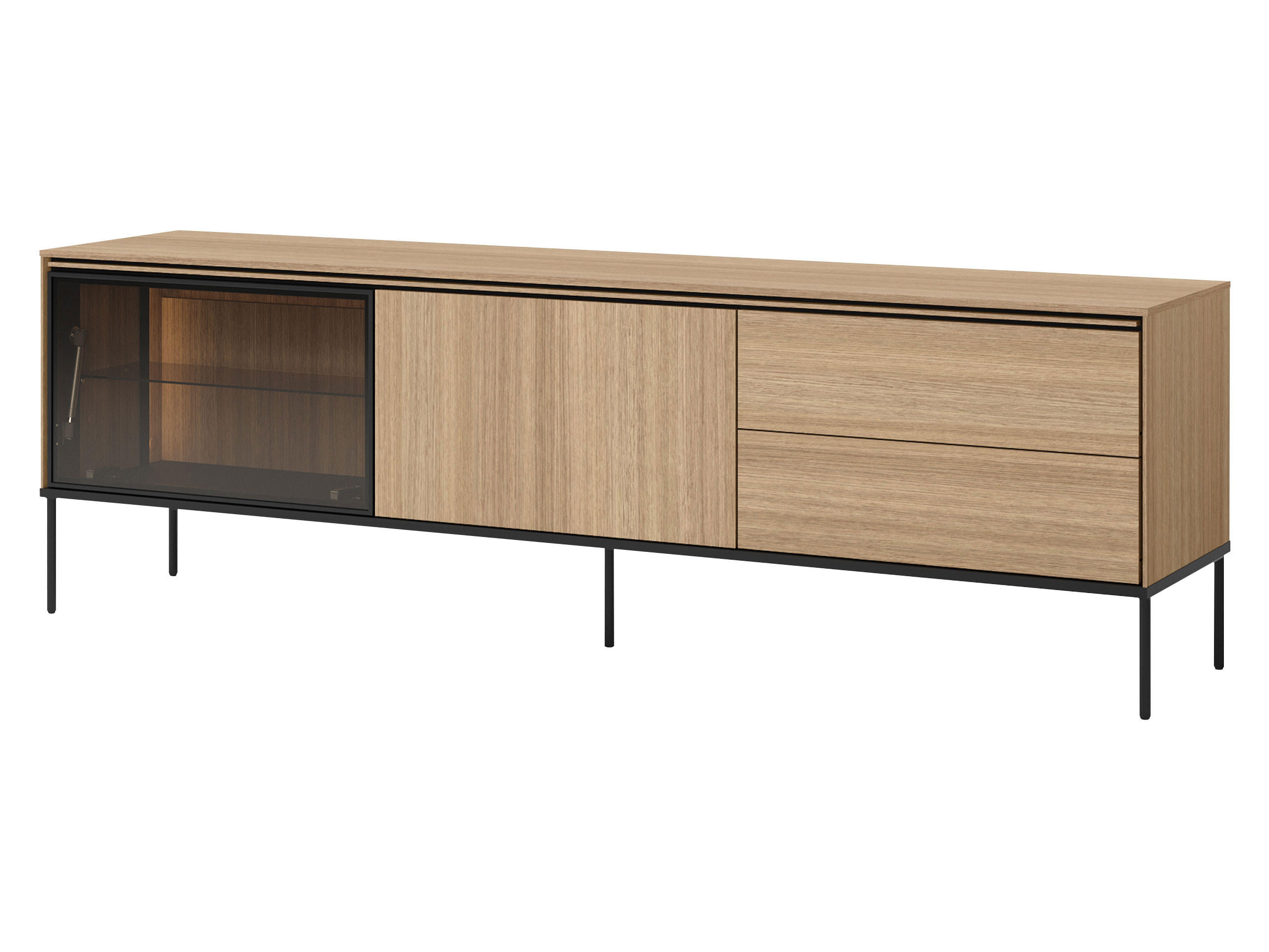 TV-LOWBOARD 1D1W2S 197 Visso VI-08 - Eichefarben/Schwarz, Holzwerkstoff/Metall (197/62/41cm) - MIRJAN24