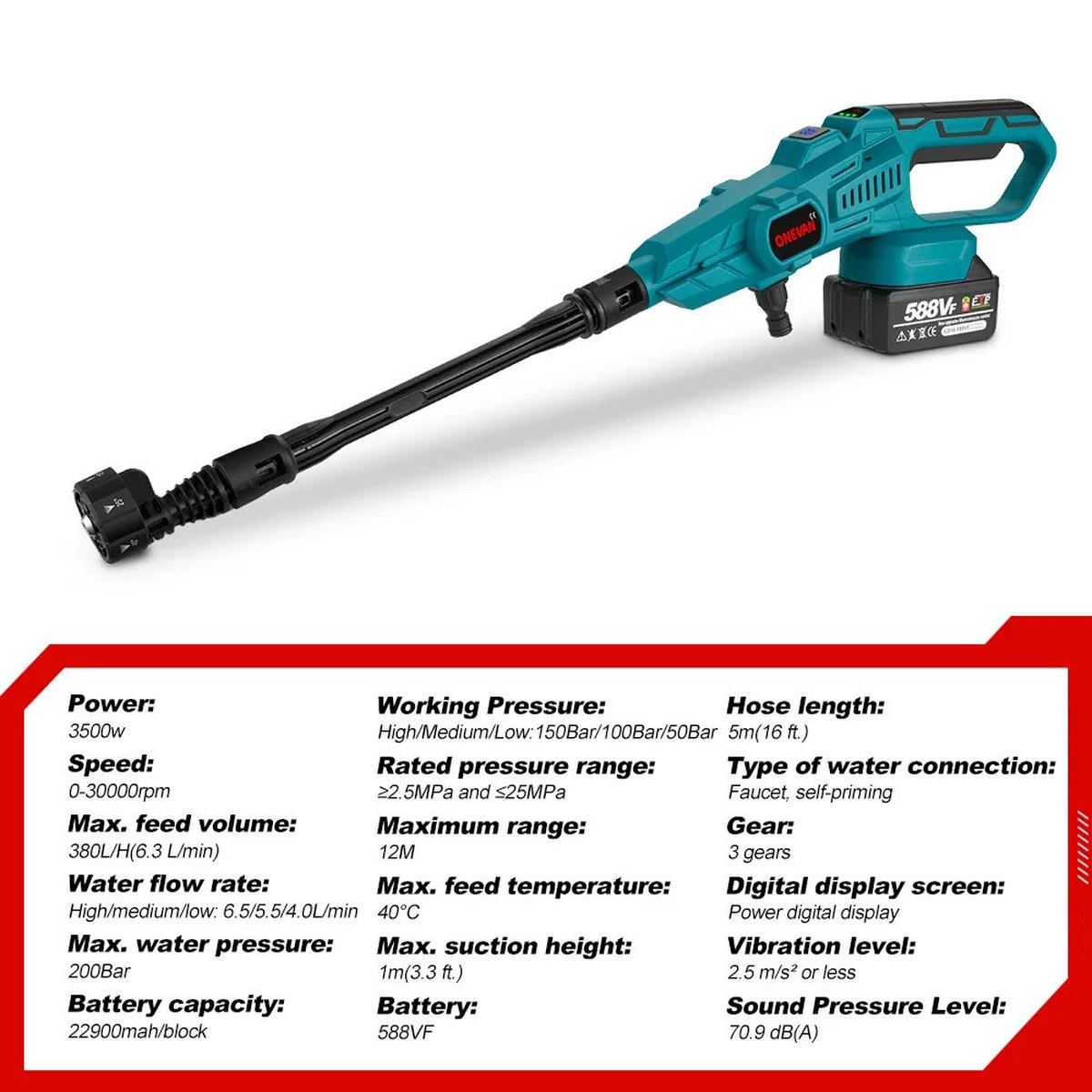ELEKTRO-HOCHDRUCKREINIGER 200Bar Bürstenlose Hochdruck, 6IN1 Cordless, Für Makita Batterie Pin, Mit 2 Batterien - Blau, Kunststoff (45/23cm) - Coonoor