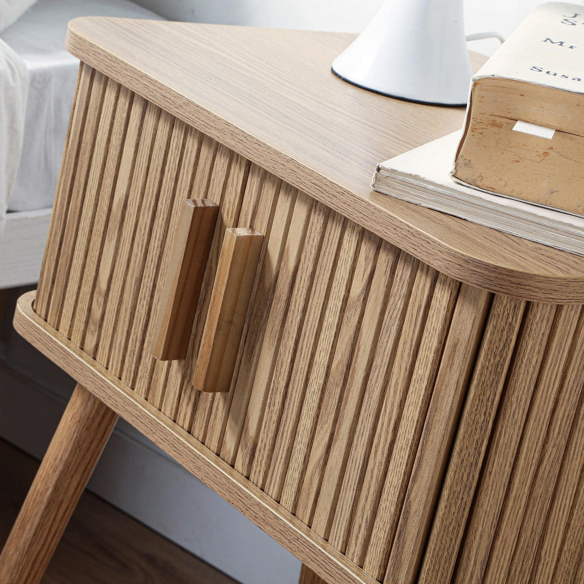 NACHTTISCH mit Eichenmuster 2 Schiebetüren H59 cm - Ernest - Apfelbaumfarben, Holzwerkstoff (35/58.5/48cm) - Calicosy